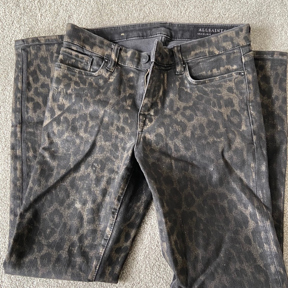 GRACE CROPPED MID-RISE SKINNY LEOPARD JEANS, BRONZ - Picture 2 of 3